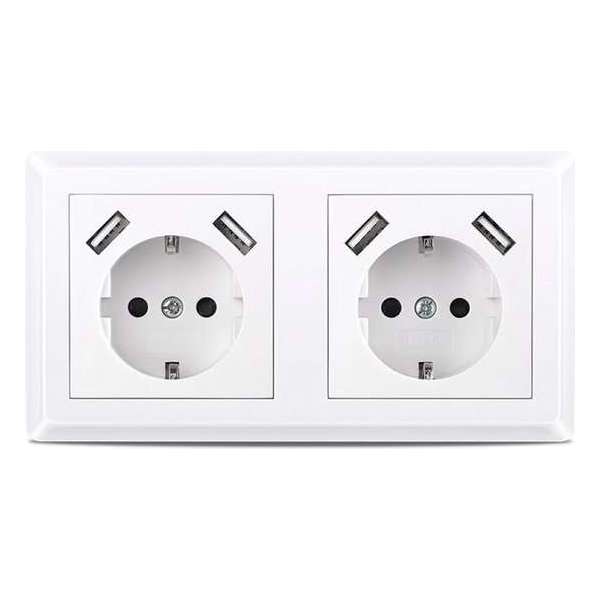 Homra Brock USB stopcontact dubbel | Inbouw wandcontactdoos | Wit Homra Brock USB stopcontact dubbel | Inbouw wandcontactdoos | Wit