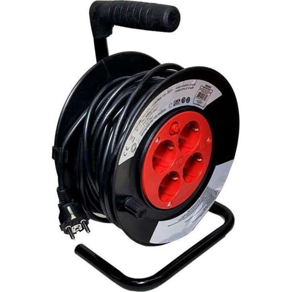 Kabelbox 15 meter verlengsnoer kabelhaspel kabel verleng haspel met 4 geaarde stopcontacten Kabelbox 15 meter verlengsnoer kabelhaspel kabel verleng haspel met 4 geaarde stopcontacten