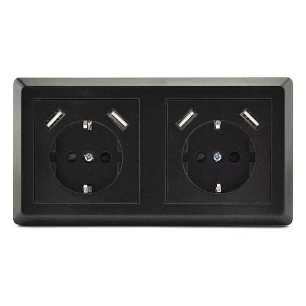 Homra Brock USB stopcontact dubbel | Inbouw wandcontactdoos | Zwart Homra Brock USB stopcontact dubbel | Inbouw wandcontactdoos | Zwart