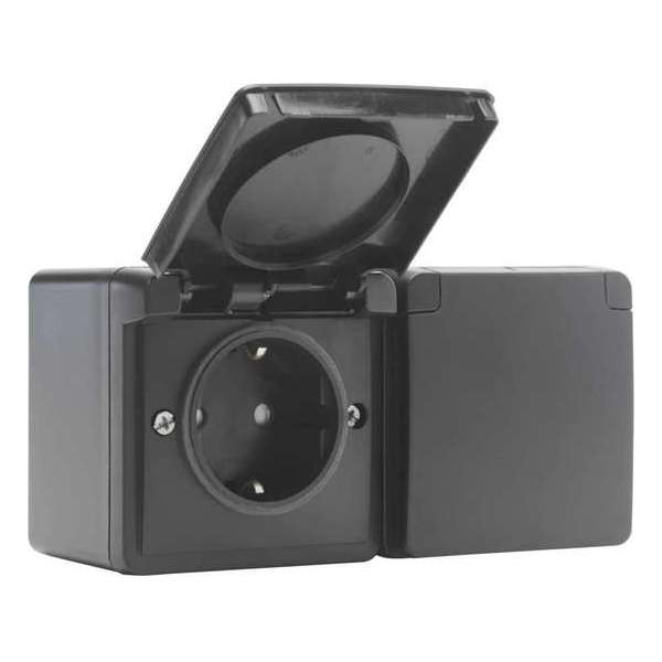 Niko Hydro buitenstopcontact 2-voudig - horizontaal - zwart Niko Hydro buitenstopcontact 2-voudig - horizontaal - zwart