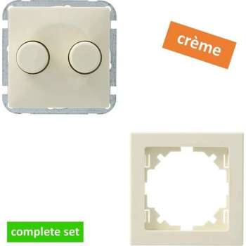 GAMMA duodimmer + raam - Everest - inbouw - 230V + halogeen zonder trafo - 2x 50-300 W - crème