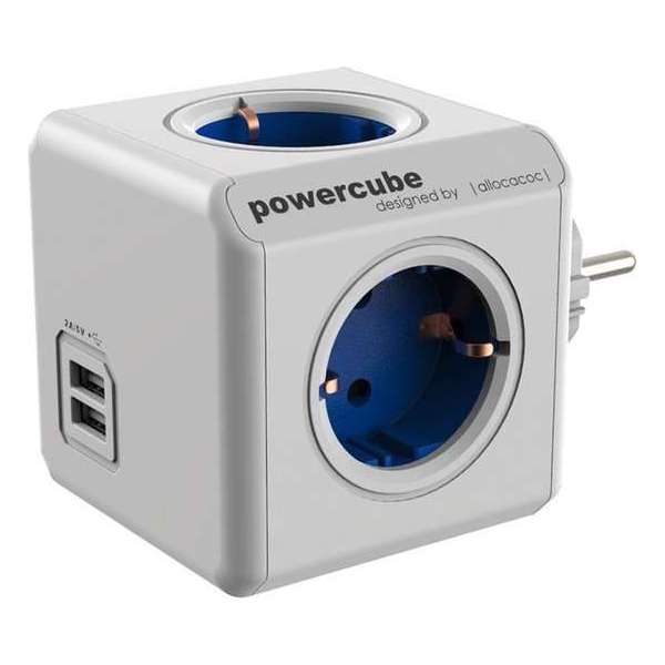 PowerCube Original Duo USB blauw Type F ter uitbreiding van de PowerCubes met kabel PowerCube Original Duo USB blauw Type F ter uitbreiding van de PowerCubes met kabel