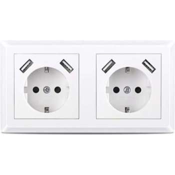 CoshX® dubbel usb stopcontact - dubbele inbouw wanddoos usb - wit