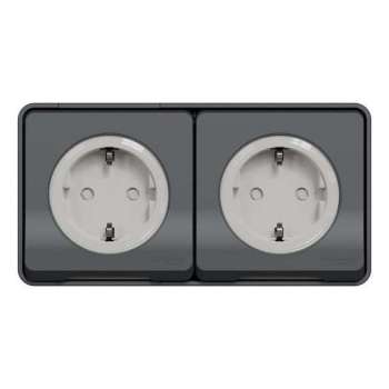 Buitenstopcontact - 2V - Opbouw - Randaarde - Horizontaal - Antraciet - Mureva Styl - Schneider Electric - MUR36029