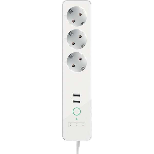 QNECT Slimme Stekkerdoos - Wi-Fi 2,4Ghz - 3-voudig met 2x USB - 16A - Max 3600W - Werkt met Google Home en Amazon Alexa