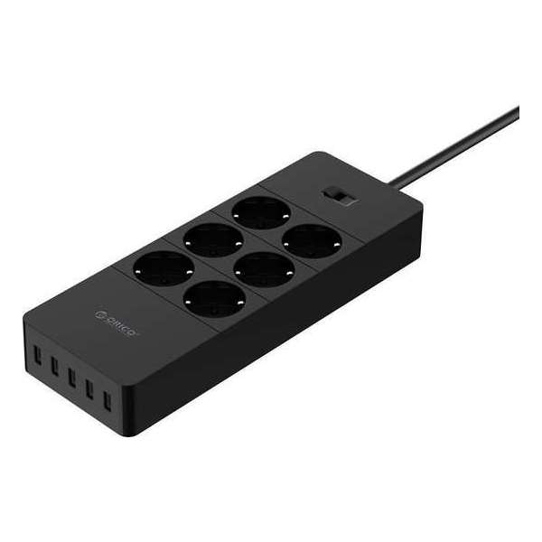 Orico stekkerdoos met 6 contacten en 5x USB / zwart - 1,5 meter Orico stekkerdoos met 6 contacten en 5x USB / zwart - 1,5 meter