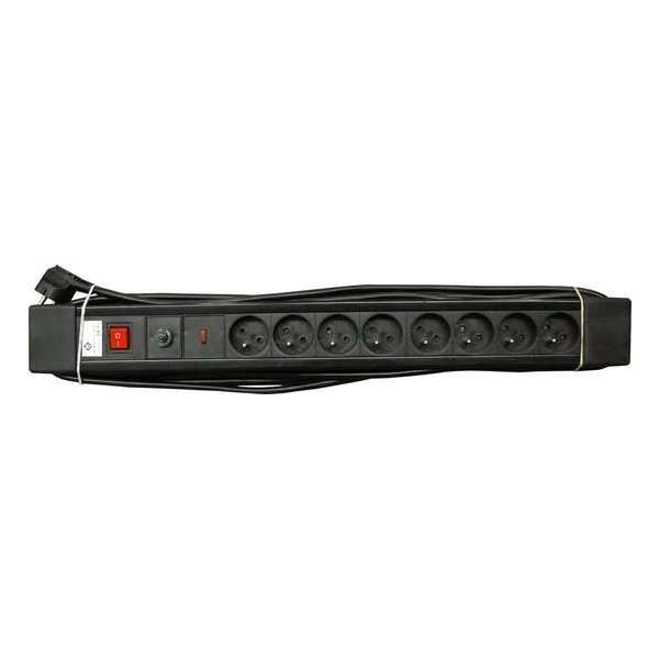 AC stekkerdoos + schakelaar + RFI - 8x 2P+A 16A met snoer - 3G.1.5 - Zwart - 5m AC stekkerdoos + schakelaar + RFI - 8x 2P+A 16A met snoer - 3G.1.5 - Zwart - 5m