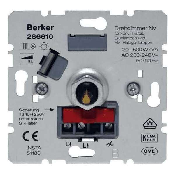 Berker dimmer 500W 286610 voor gloeilampen halogeenlampen en draadgewikkelde transformators Berker dimmer 500W 286610 voor gloeilampen halogeenlampen en draadgewikkelde transformators