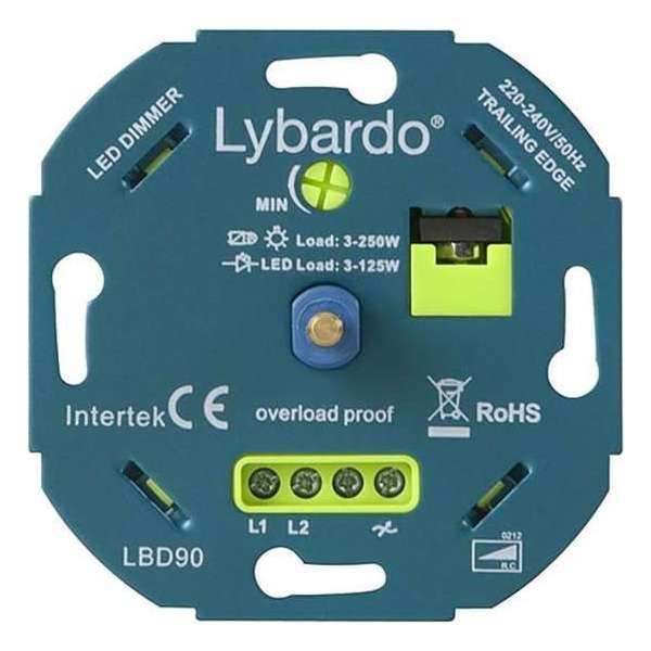 Lybardo Eco 3-125 Watt LED Dimmer - Fase Afsnijding - Universeel - Inbouw Lybardo Eco 3-125 Watt LED Dimmer - Fase Afsnijding - Universeel - Inbouw