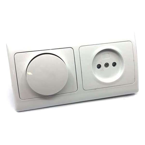 OLYMPIC complete inbouwcombinatie | 230V dimmer + stopcontact zonder randaarde + 2-voudig afdekraam | polarwit OLYMPIC complete inbouwcombinatie | 230V dimmer + stopcontact zonder randaarde + 2-voudig afdekraam | polarwit