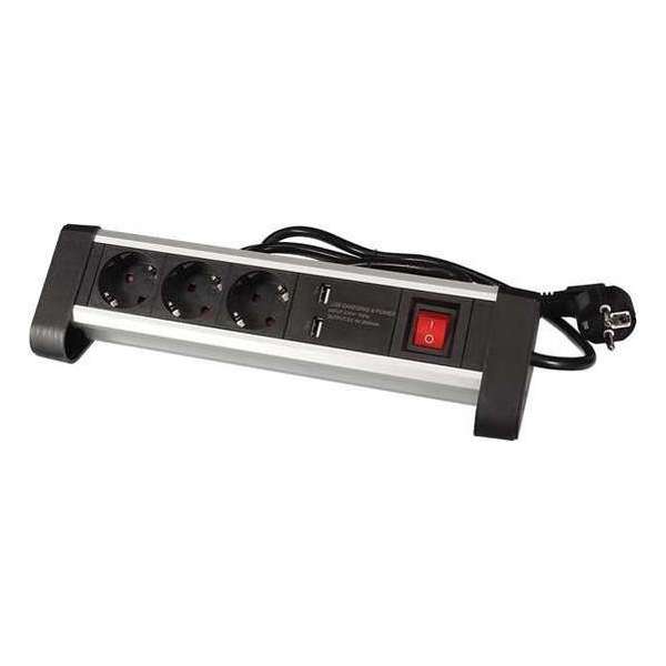 Desktop Contactdoos Met 3 Stopcontacten - 2 Usb-Poorten - 2 Ampère - Randaarde Desktop Contactdoos Met 3 Stopcontacten - 2 Usb-Poorten - 2 Ampère - Randaarde
