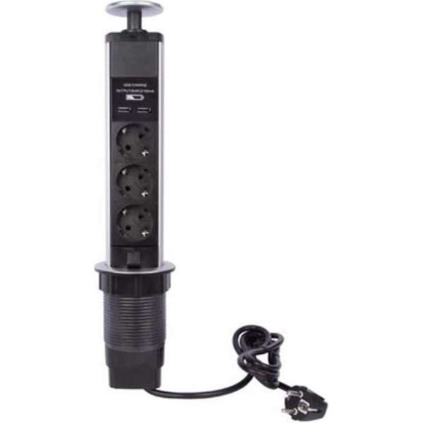 Perel Stekkerdoos Pop-up Usb 3680w 6,4 X 43 Cm Zwart Perel Stekkerdoos Pop-up Usb 3680w 6,4 X 43 Cm Zwart