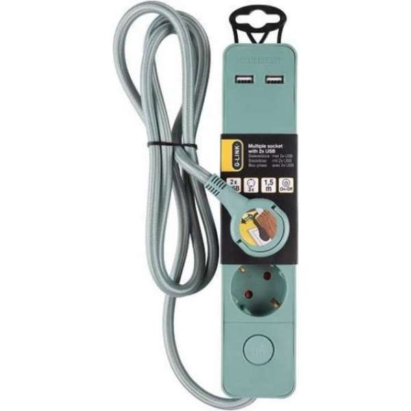 Q-link stekkerdoos 3-voudig + 2x USB - Groen Q-link stekkerdoos 3-voudig + 2x USB - Groen