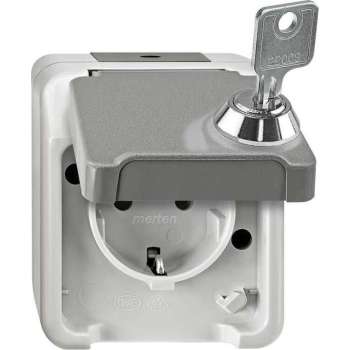 Schneider Electric Merten Aquastar wandcontactdoos 1-voudig met randaarde, spatwaterdicht, met afsluitbare klep