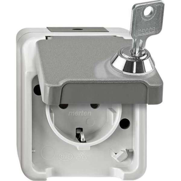 Schneider Electric Merten Aquastar wandcontactdoos 1-voudig met randaarde, spatwaterdicht, met afsluitbare klep