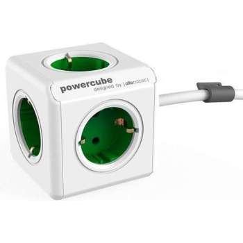 DesignNest PowerCube Extended 1,5 meter kabel - wit/groen - 5 stopcontacten Type F - stekkerdoos - stekkerblok