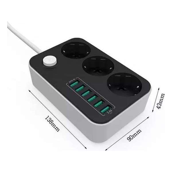 LOUZIR High Power Stekkerdoos- Charger met 6 USB- poorten- Geschikt voor Samsung- LG - Apple & Huawei- Met Aan- Uitschakelaar LOUZIR High Power Stekkerdoos- Charger met 6 USB- poorten- Geschikt voor Samsung- LG - Apple & Huawei- Met Aan- Uitschakelaar