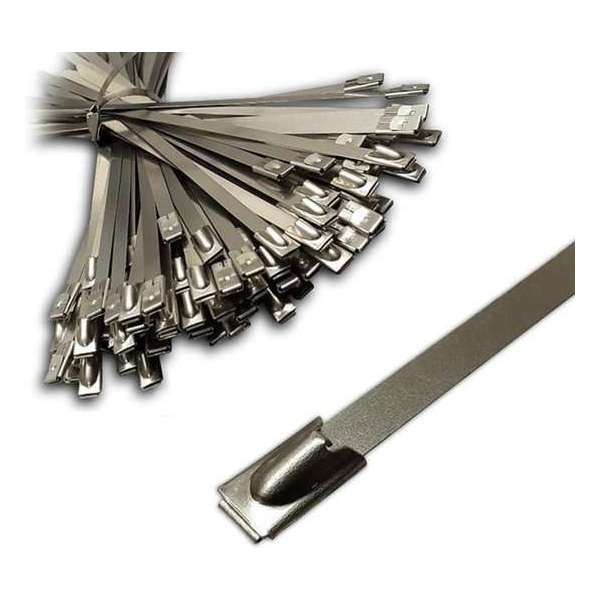 50x RVS kabelbinders-Tyraps-RVS Tyraps-Uitlaatwrap 4,6x300mm. 50x RVS kabelbinders-Tyraps-RVS Tyraps-Uitlaatwrap 4,6x300mm.