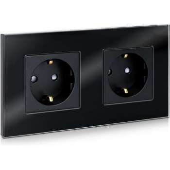Navaris wandcontactdoos 2-voudig - Met aansluitmateriaal - Met beschermende glazen panelen - Dubbele contactdoos - Zwart