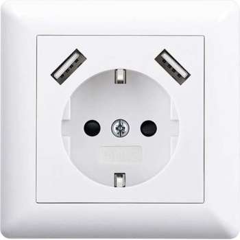 Homra Brock USB stopcontact | Inbouw wandcontactdoos | Wit