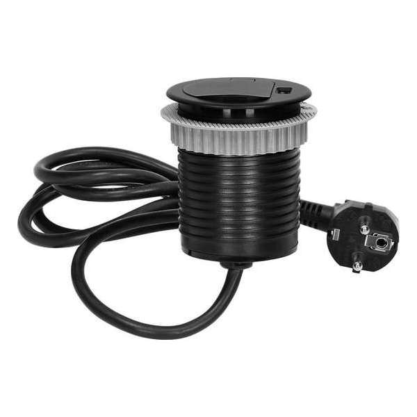 Inbouw bureau stopcontact met deksel en USB lader - Zwart Inbouw bureau stopcontact met deksel en USB lader - Zwart