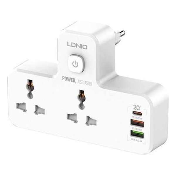 LDNIO 2 voudig internationale stopcontact splitter met 2x USB-A, 1x USB-C en nachtlamp LDNIO 2 voudig internationale stopcontact splitter met 2x USB-A, 1x USB-C en nachtlamp