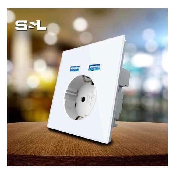S&L inbouw stekkerdoos met dubbel usb inbouw stopcontact met led wandcontactdoos met licht gehard glas kleur wit S&L inbouw stekkerdoos met dubbel usb inbouw stopcontact met led wandcontactdoos met licht gehard glas kleur wit