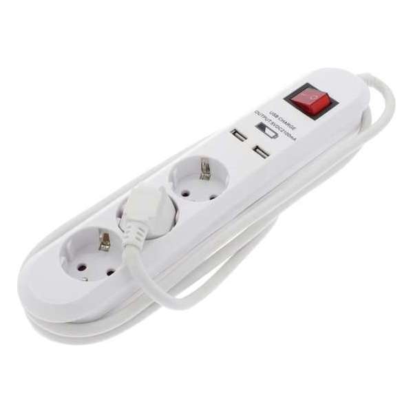 Q-Link stekkerdoos – 3–voudig – randaarde – met schakelaar – 2 x USB – 3 x 1.5 mm² – 1.5 m – wit Q-Link stekkerdoos – 3–voudig – randaarde – met schakelaar – 2 x USB – 3 x 1.5 mm² – 1.5 m – wit