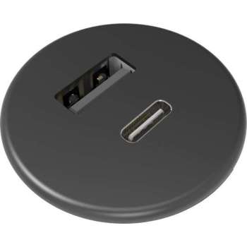 Powerdot micro 30mm inbouw USB A+C lader, zwart kunststof