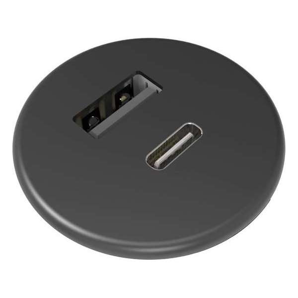 Powerdot micro 30mm inbouw USB A+C lader, zwart kunststof Powerdot micro 30mm inbouw USB A+C lader, zwart kunststof