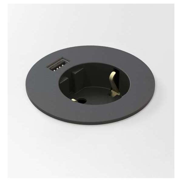 Powerdot midi 60mm 1xstopcontact 1x USB lader zwart Powerdot midi 60mm 1xstopcontact 1x USB lader zwart