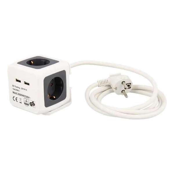 Tafelstekkerdoos 4-voudig | 3.500 watt cube socket 4 way met USB kubus stekkerdoos blok Tafelstekkerdoos 4-voudig | 3.500 watt cube socket 4 way met USB kubus stekkerdoos blok
