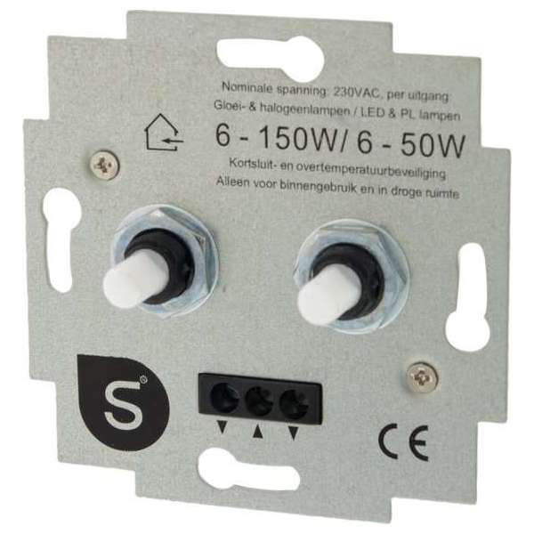 Q-Link dimmer – inbouw – los element – duodimmer – universeel – LED 6–50W – 2 x 150w Q-Link dimmer – inbouw – los element – duodimmer – universeel – LED 6–50W – 2 x 150w