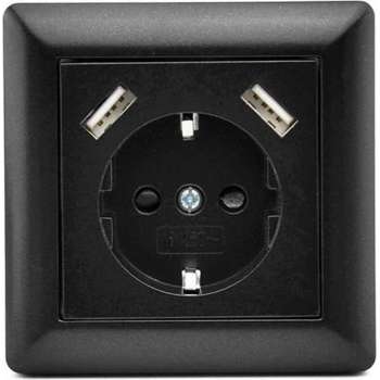 Homra Brock USB stopcontact | Inbouw wandcontactdoos | Zwart