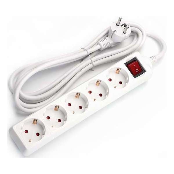Verlengsnoer met Schakelaar - Aigi Antris - 3680W - 5 Stopcontacten - 5 Meter - Wit | Nederland - BES LED Verlengsnoer met Schakelaar - Aigi Antris - 3680W - 5 Stopcontacten - 5 Meter - Wit | Nederland - BES LED
