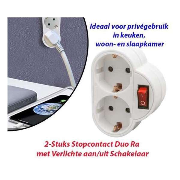 2-Stuks Stopcontact Duo Ra met Verlichte aan/uit Schakelaar 2-Stuks Stopcontact Duo Ra met Verlichte aan/uit Schakelaar