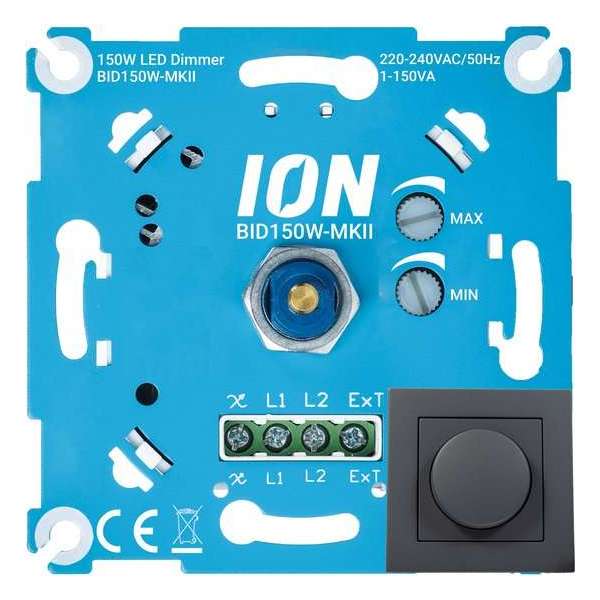 LED Dimmer Inbouw | Mat Antraciet Afdekplaat | 0.3-150 Watt LED Dimmer Inbouw | Mat Antraciet Afdekplaat | 0.3-150 Watt