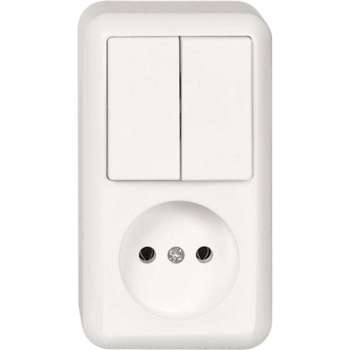 Stopcontact + Serieschakelaar - Opbouw - Polarwit - Contura - Schneider Electric - 399504