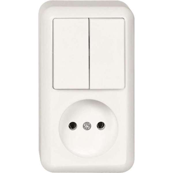 Stopcontact + Serieschakelaar - Opbouw - Polarwit - Contura - Schneider Electric - 399504 Stopcontact + Serieschakelaar - Opbouw - Polarwit - Contura - Schneider Electric - 399504