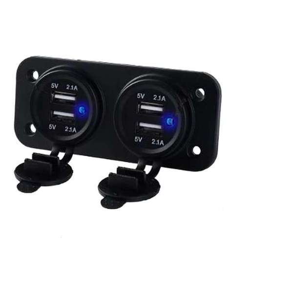 ProCar - PUSB2 - 2x2 USB inbouwstopcontact met deksel - 12V/24V - 5V/2.1A - Auto/Boot/Camper ProCar - PUSB2 - 2x2 USB inbouwstopcontact met deksel - 12V/24V - 5V/2.1A - Auto/Boot/Camper