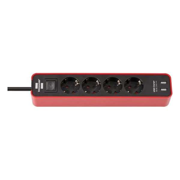 Brennenstuhl 1153240076 power uitbreiding 1,5 m 4 AC-uitgang(en) Binnen Zwart, Rood