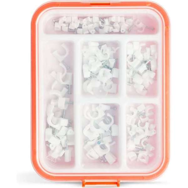 HANDY - Spijkerclips - Kabelclips Assortiment - Kabelklem met Spijker - 125 Stuks in Opbergdoos HANDY - Spijkerclips - Kabelclips Assortiment - Kabelklem met Spijker - 125 Stuks in Opbergdoos