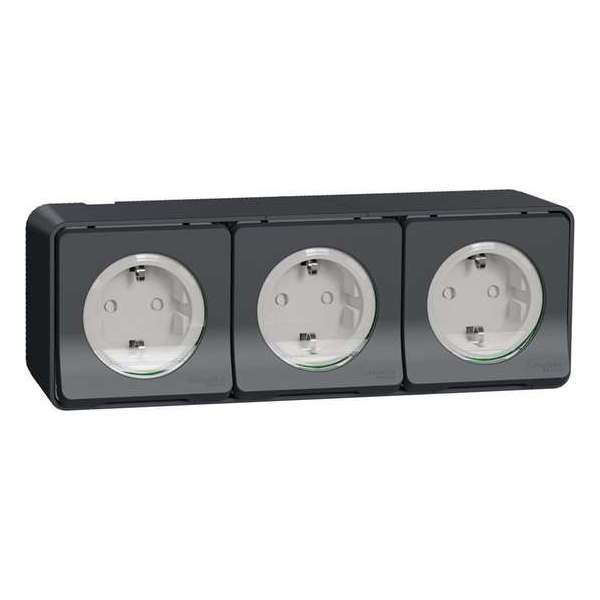 Buitenstopcontact - 3V - Opbouw - Randaarde - Horizontaal - Antraciet - Mureva Styl - Schneider Electric - MUR36038 Buitenstopcontact - 3V - Opbouw - Randaarde - Horizontaal - Antraciet - Mureva Styl - Schneider Electric - MUR36038