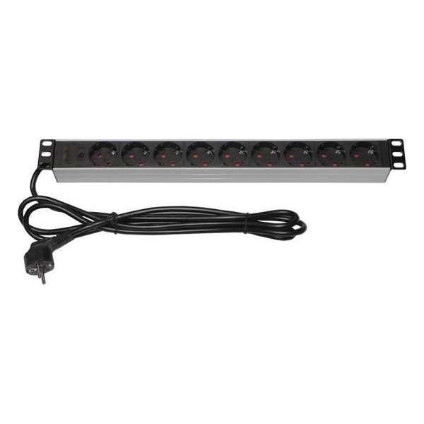 PDU 9V - 9 voudige stekkerdoos zonder schakelaar, 19 inch 2,5m kabel PDU 9V - 9 voudige stekkerdoos zonder schakelaar, 19 inch 2,5m kabel