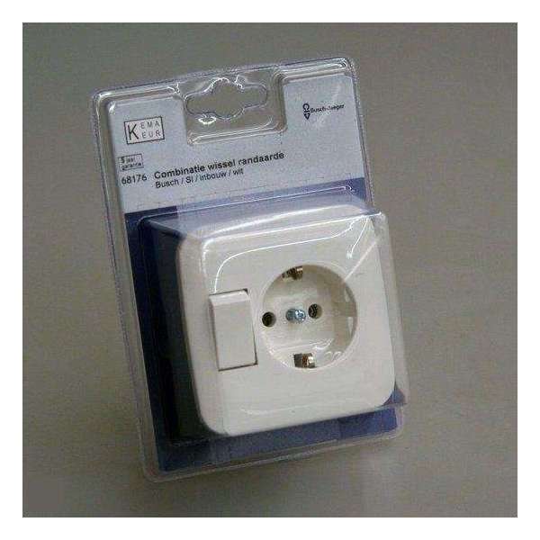 Wandcontactdoos combinatie SI wissel inbouw met randaarde wit Wandcontactdoos combinatie SI wissel inbouw met randaarde wit