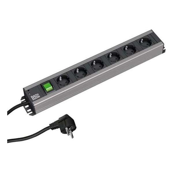 Bachmann 19 inch 6-voudige stekkerdoos schuko Zwart 2m met schakelaar Bachmann 19 inch 6-voudige stekkerdoos schuko Zwart 2m met schakelaar