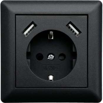 LEDmaxx USB1002 1-voudig Inbouwstopcontact Met USB, Kinderbeveiliging Zwart