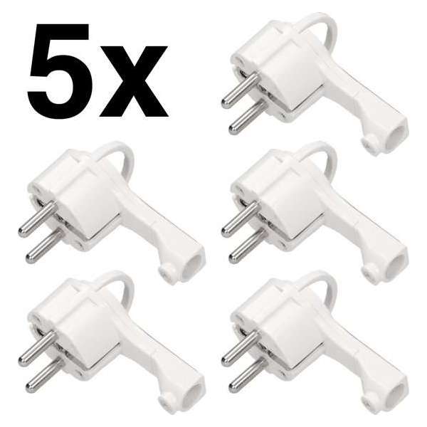 5x Platte compacte haakse stroomstekker - Wit - Voordeelverpakking 5x Platte compacte haakse stroomstekker - Wit - Voordeelverpakking