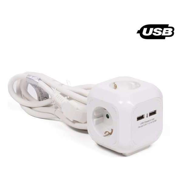 Benson Stekkerdoos - 1,5 meter met Randaarde Stekker - 16A (230V) - 2 USB Aansluitingen - Wit Benson Stekkerdoos - 1,5 meter met Randaarde Stekker - 16A (230V) - 2 USB Aansluitingen - Wit