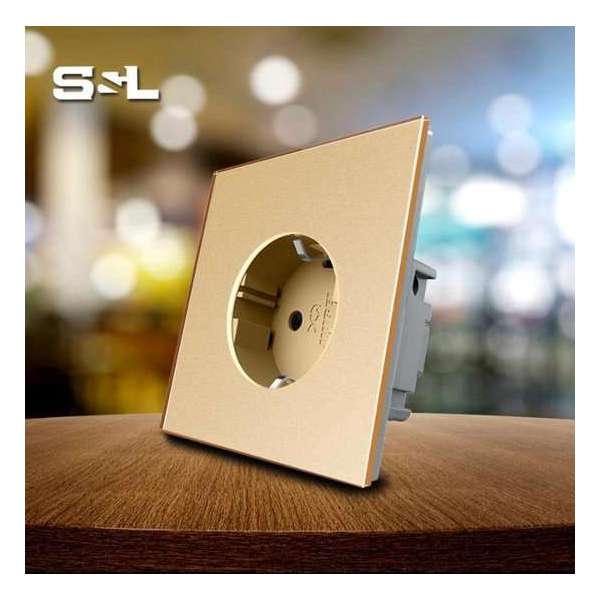 S&L inbouw stopcontact met Glas Inbouw wandcontactdoos kleur Goud S&L inbouw stopcontact met Glas Inbouw wandcontactdoos kleur Goud